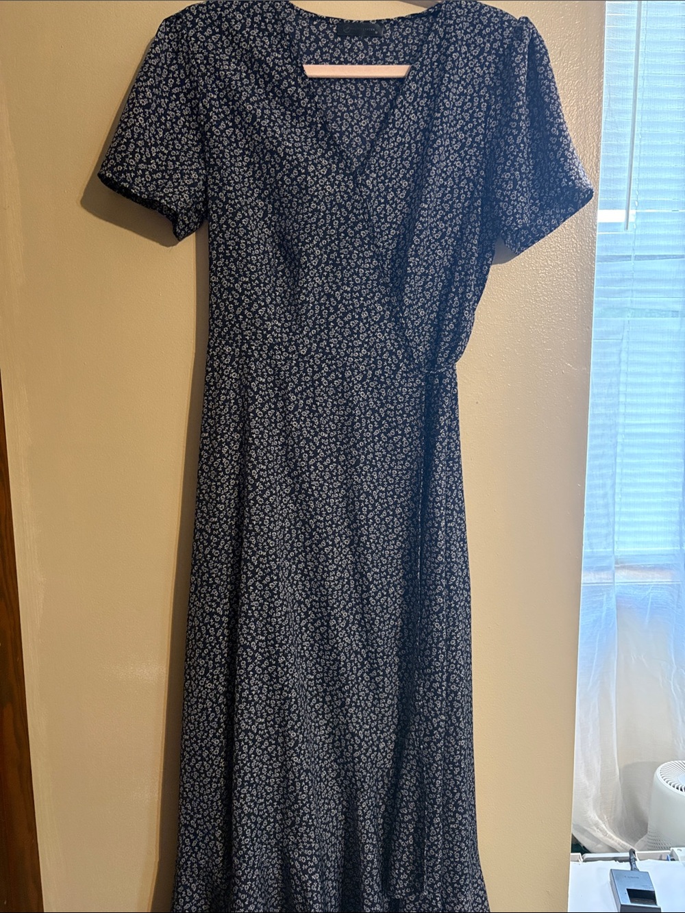 Navy Blue Floral Maxi Wrap Dress